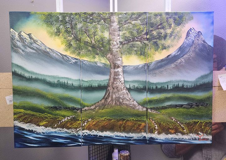 The Misty Dawn (Original) 3 Individual 12x24 Canvases make up this 36x24 piece product image (2)