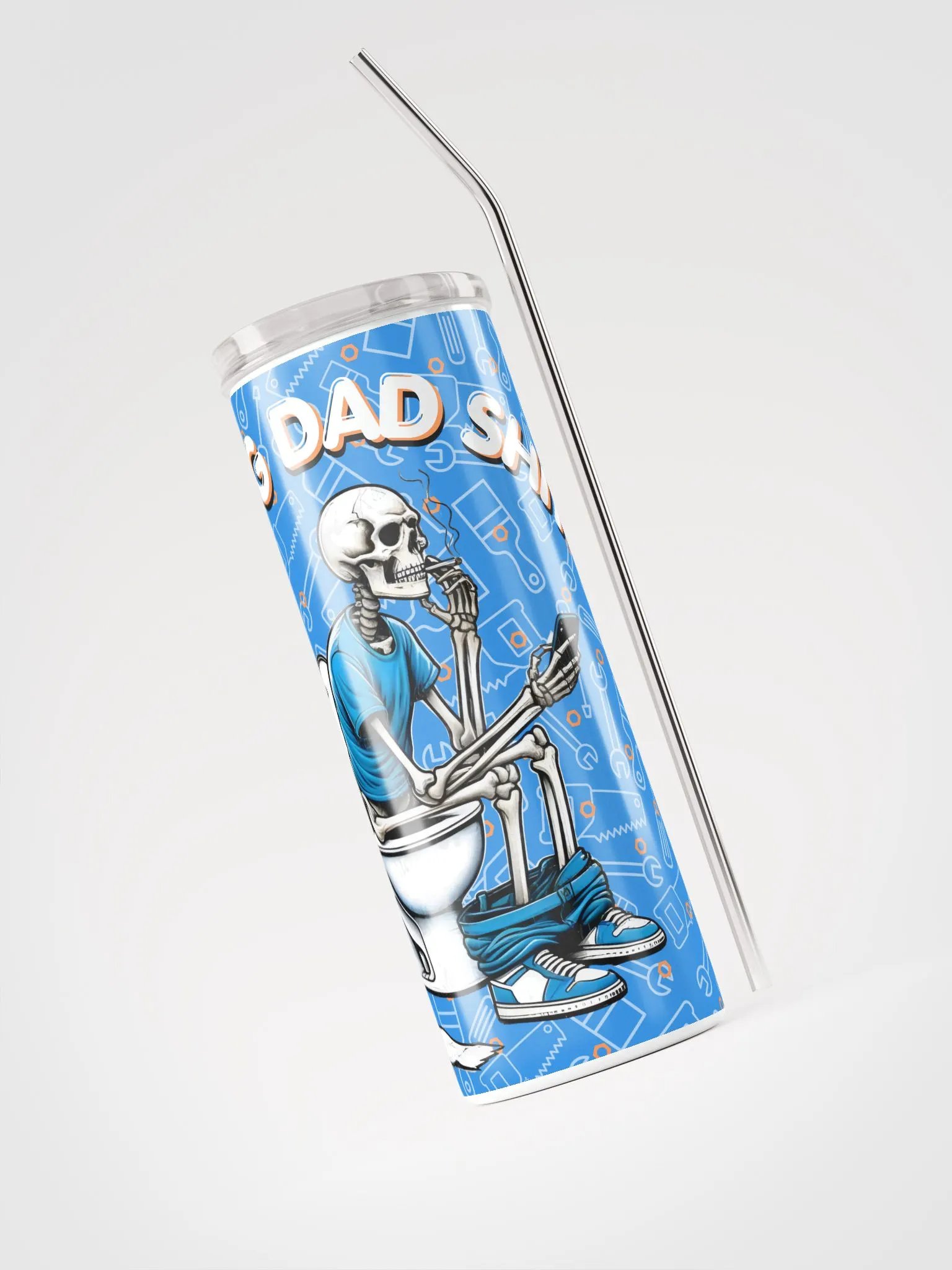 Doing Dad Shit Tumbler – Funny Skeleton on Toilet Design – Humorous Dad Gift product image (5)