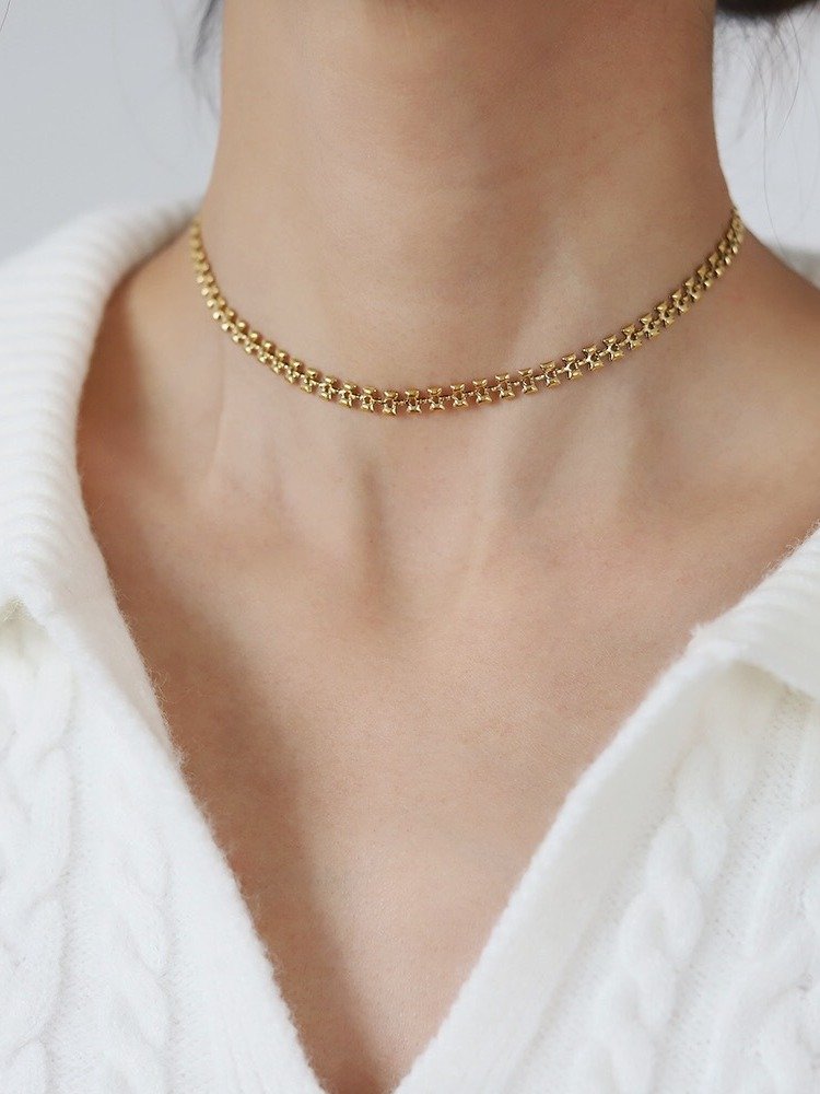 Wheat Square and cherry Necklace | 18K Gold Plated. product image (6)