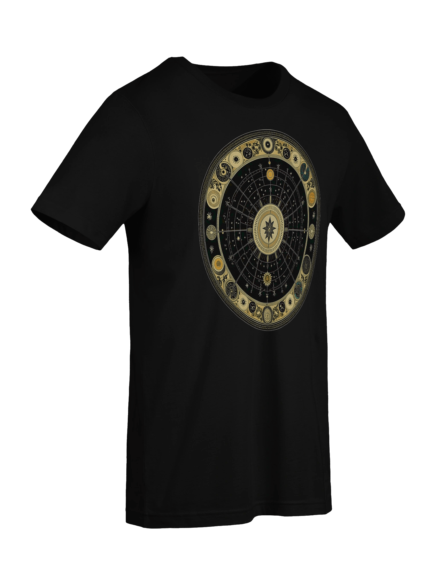 🌌 Celestial Zodiac Compass Unisex T-Shirt – Gold Cosmic Wheel Design | Mystical Astrology-Inspired Graphic Tee product image (6)
