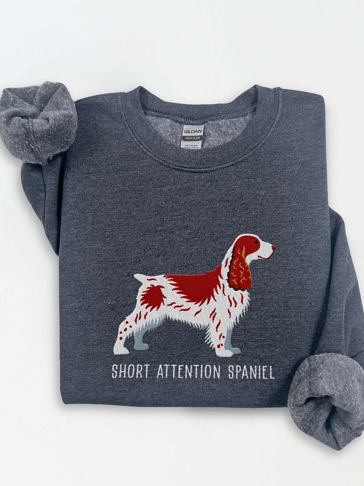 Short Attention Spaniel Sweatshirt (Embroidered) of a Field Spaniel(Liver & White) product image (1)
