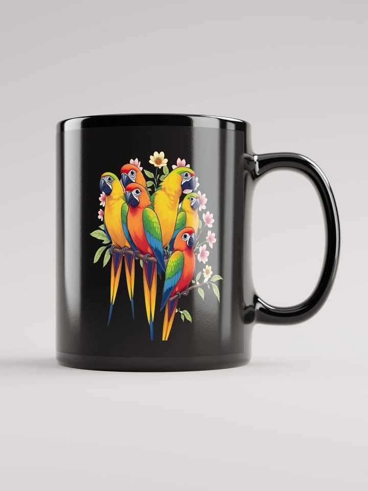 Tropical Bird Coffee Mug | Colorful Parrot Paradise Black Glossy Mug product image (2)