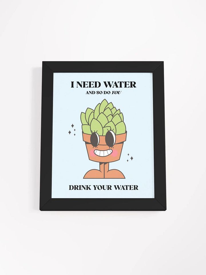 Retro Potted Plant Water Reminder Motivational Quote Framed Wall Art Print product image (7)