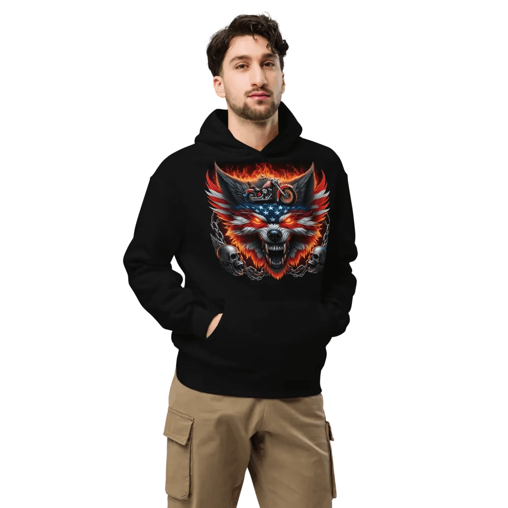 Fiery Wolf American Flag Oversized Hoodie #35 product image (7)