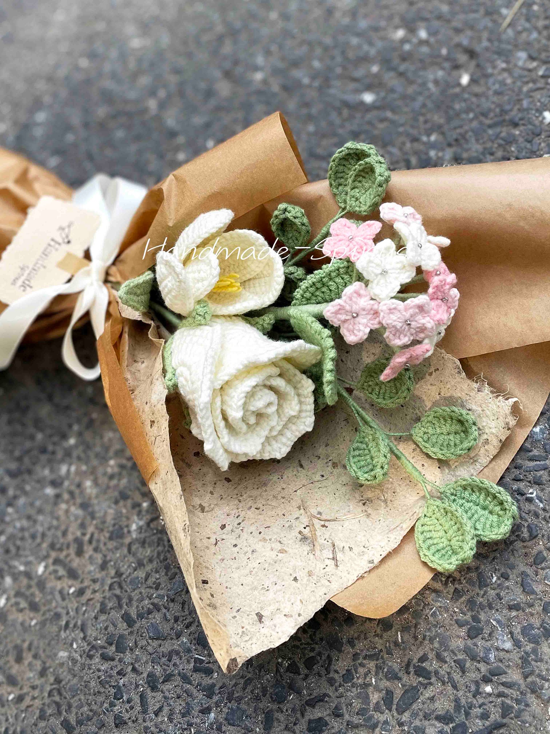 White Rose Fresh Romantic Crochet Knit Bouquet product image (5)