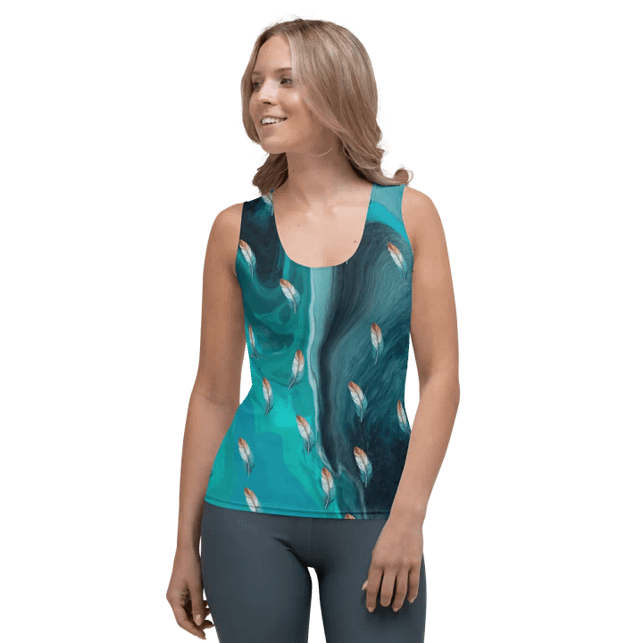 Ladies all over print tank top with colorful feathers design on abstract background. product image (1)