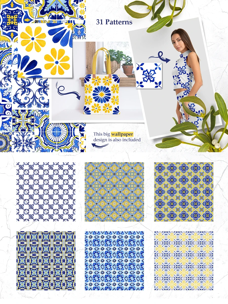 Portuguese Azulejos Tiles & Patterns Watercolor Clipart and Seamless Patterns BUNDLE product image (6)
