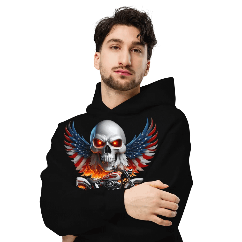 Winged Skull Motorcycle Oversized Hoodie #13 product image (6)