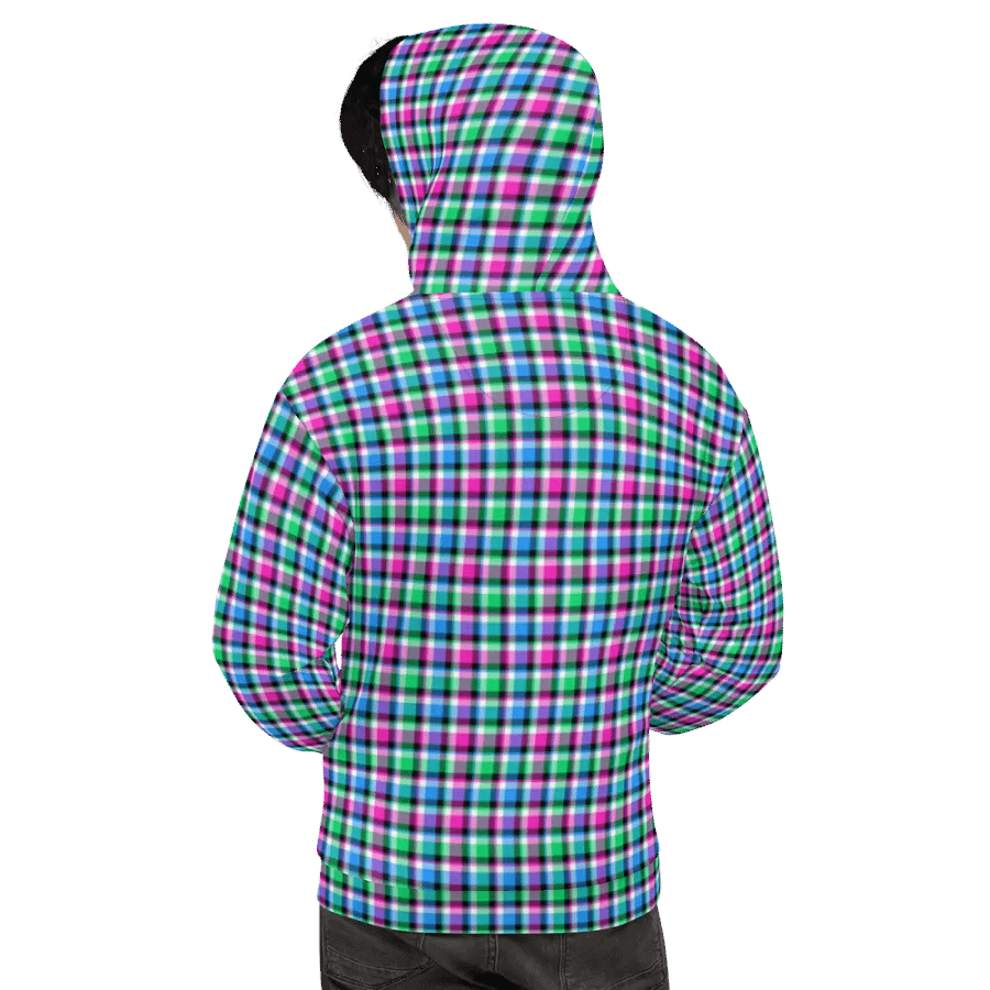 Magenta, Bright Green, and Blue Plaid Hoodie product image (9)