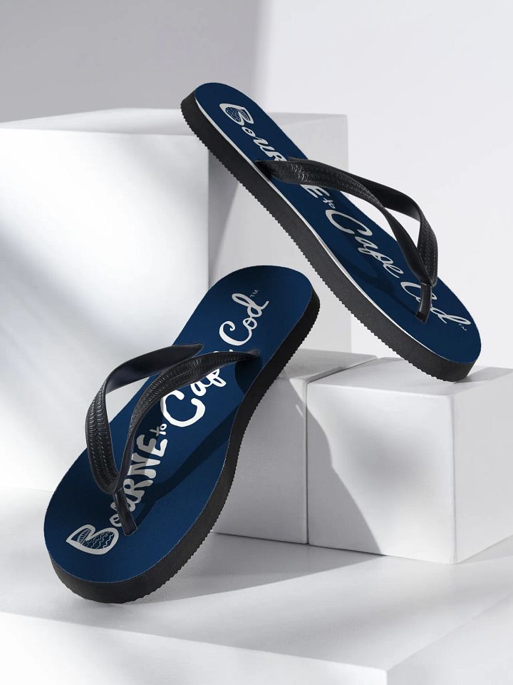 BOURNE to Flip Flop™ | Cape Cod Vibes for Your Soles | Horizontal Logo Sandals | White Logo on Navy product image (2)