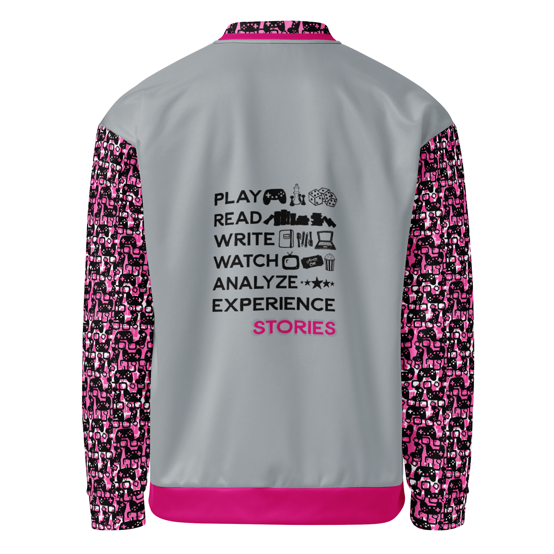 Experience Stories Unisex Bomber Jacket (Pink, Gray, and Black) product image (1)