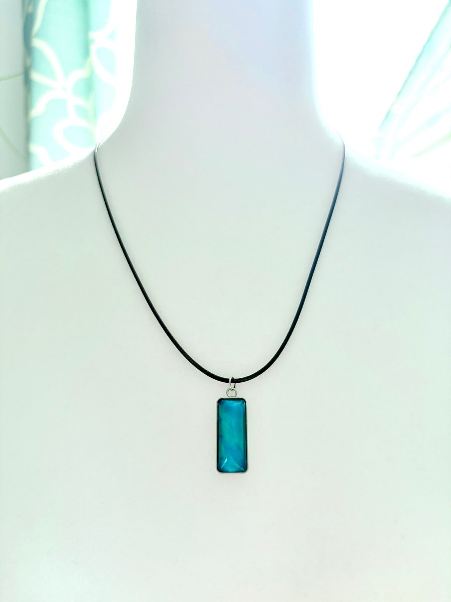 Electric Tide Pendant Necklace | Teal Blue | Rectangle Cabochon | Monique Faella Designs™ | MFD-00145 product image (3)