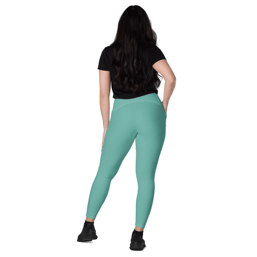 Plain Turquoise Green True Summer Women's High Waisted Premium Crossover Leggings with Pockets by Treasure Pie product image (10)