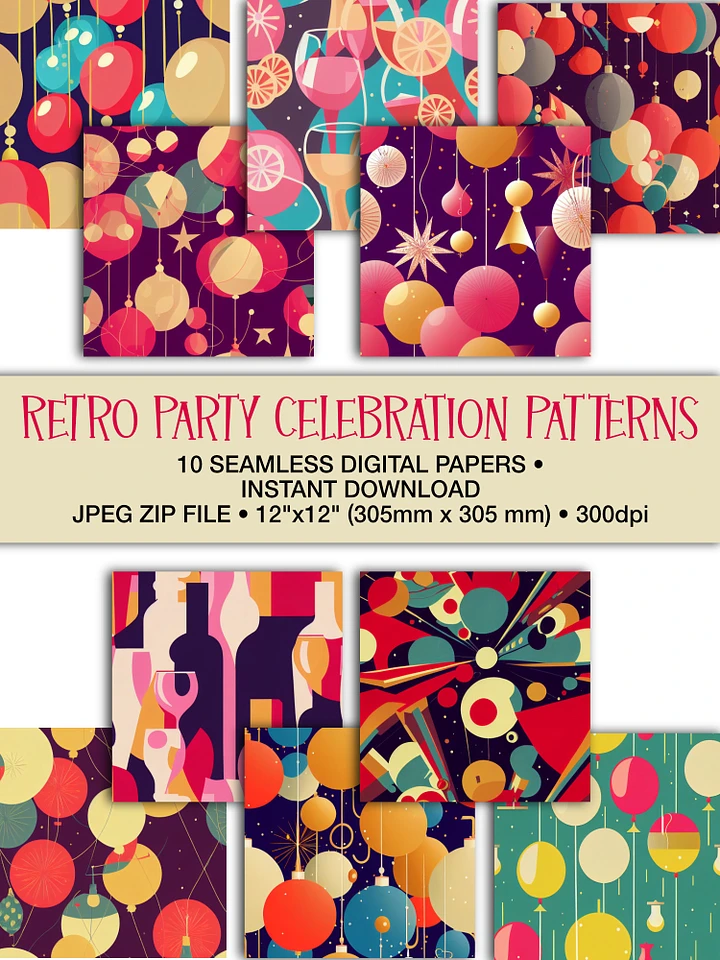 Retro Party Celebration Seamless Patterns • Digital Paper Pack product image (1)