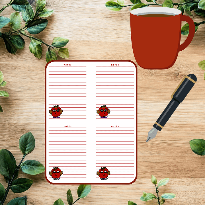 Cute Cartoon Apple Girl Character on Notepad Printable-4 to a Page product image (1)