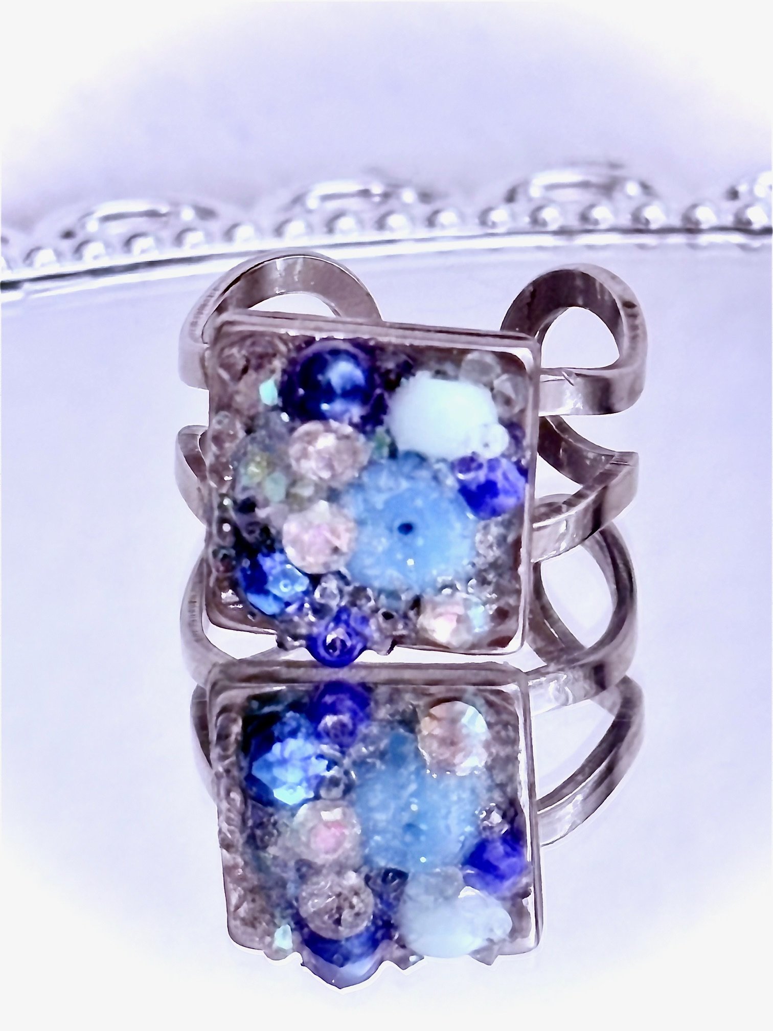 MFD-00230 | Radiant Tidepool | Adjustable Ring | Double-Band Stainless Steel | Handmade Coastal Charm Jewelry by Monique Faella Designs™ product image (4)