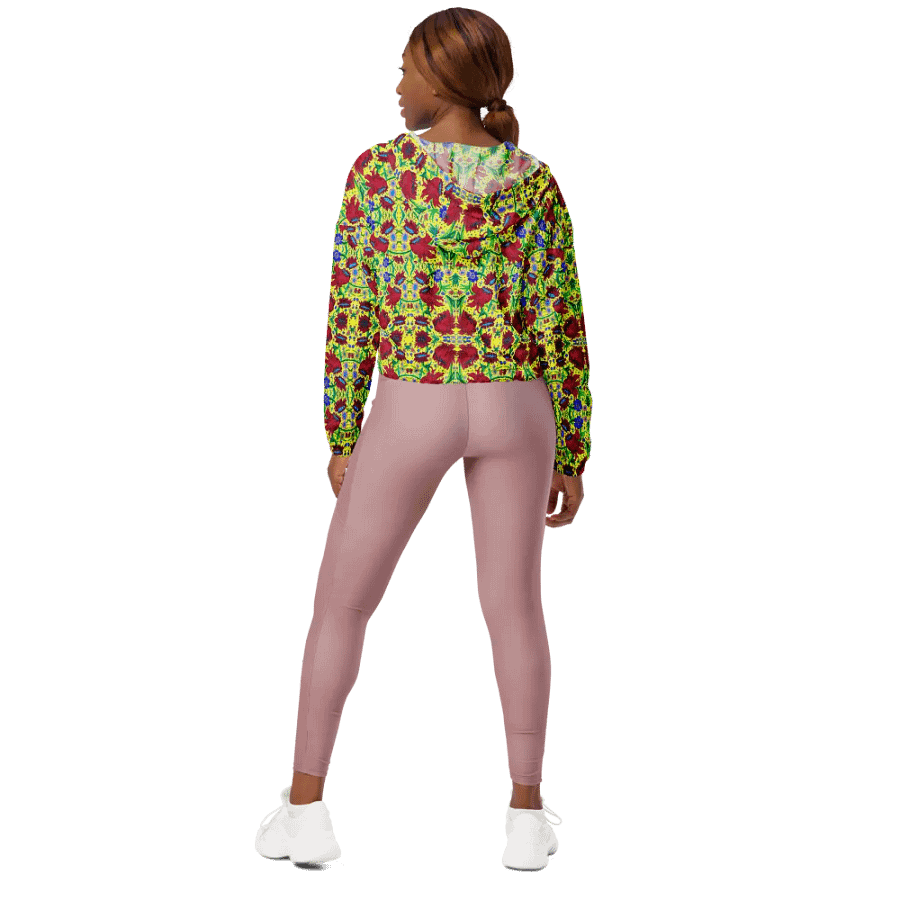 Abstract Red Flowers Ladies Cropped Windbreaker product image (8)