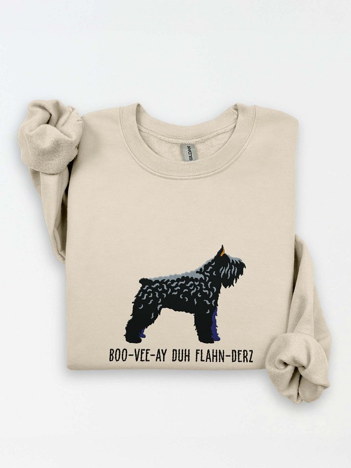 Boo-Vee-Ay Duh Flahn-Derz Sweatshirt (Embroidered) of a Bouvier Des Flandres(Black, Cropped Ears) product image (1)