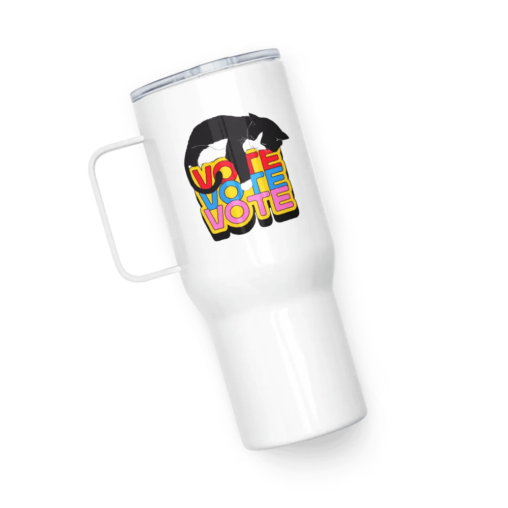 Slumbering Cat Vote Travel Mug With Handle product image (1)