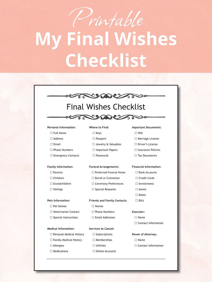 Free Printable Final Wishes Checklist product image (1)
