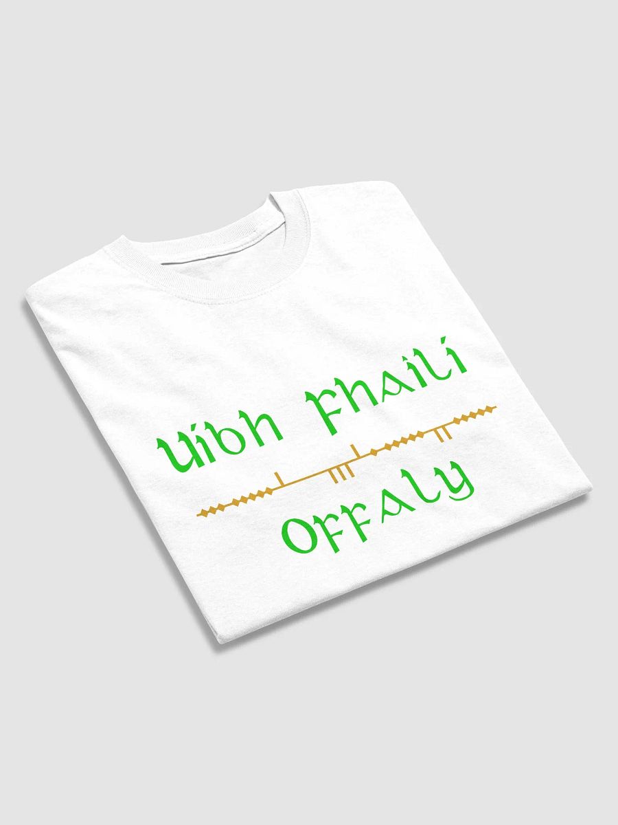 Offaly/Uíbh Fhailí Scholastic style Ogham white printed T-shirt product image (2)