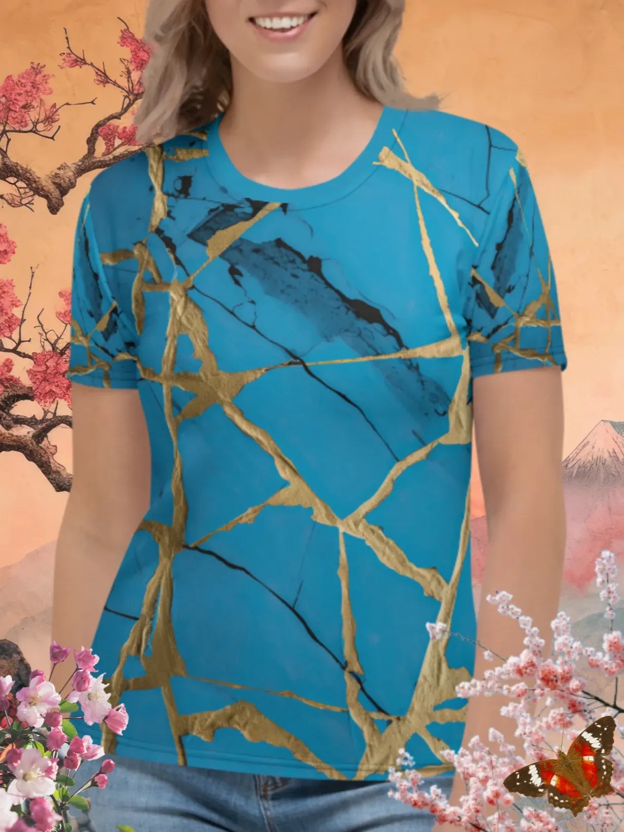 Blue & Gold Kintsugi Print T-Shirt product image (1)