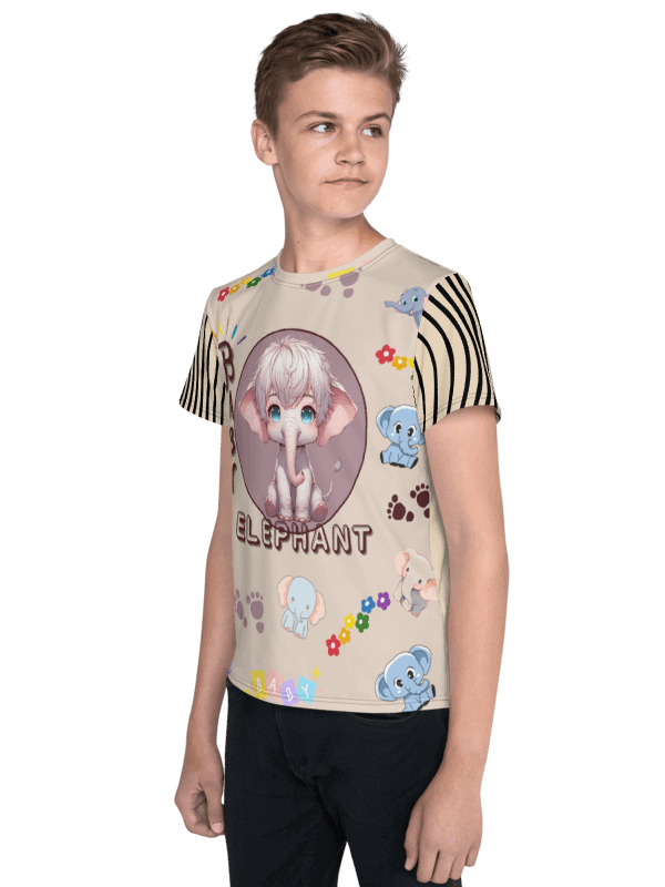 KIDS- GIRL TEE -BABY ELEPHANTS (Brown) - All-Over Print Youth Crew Neck T-Shirt product image (5)