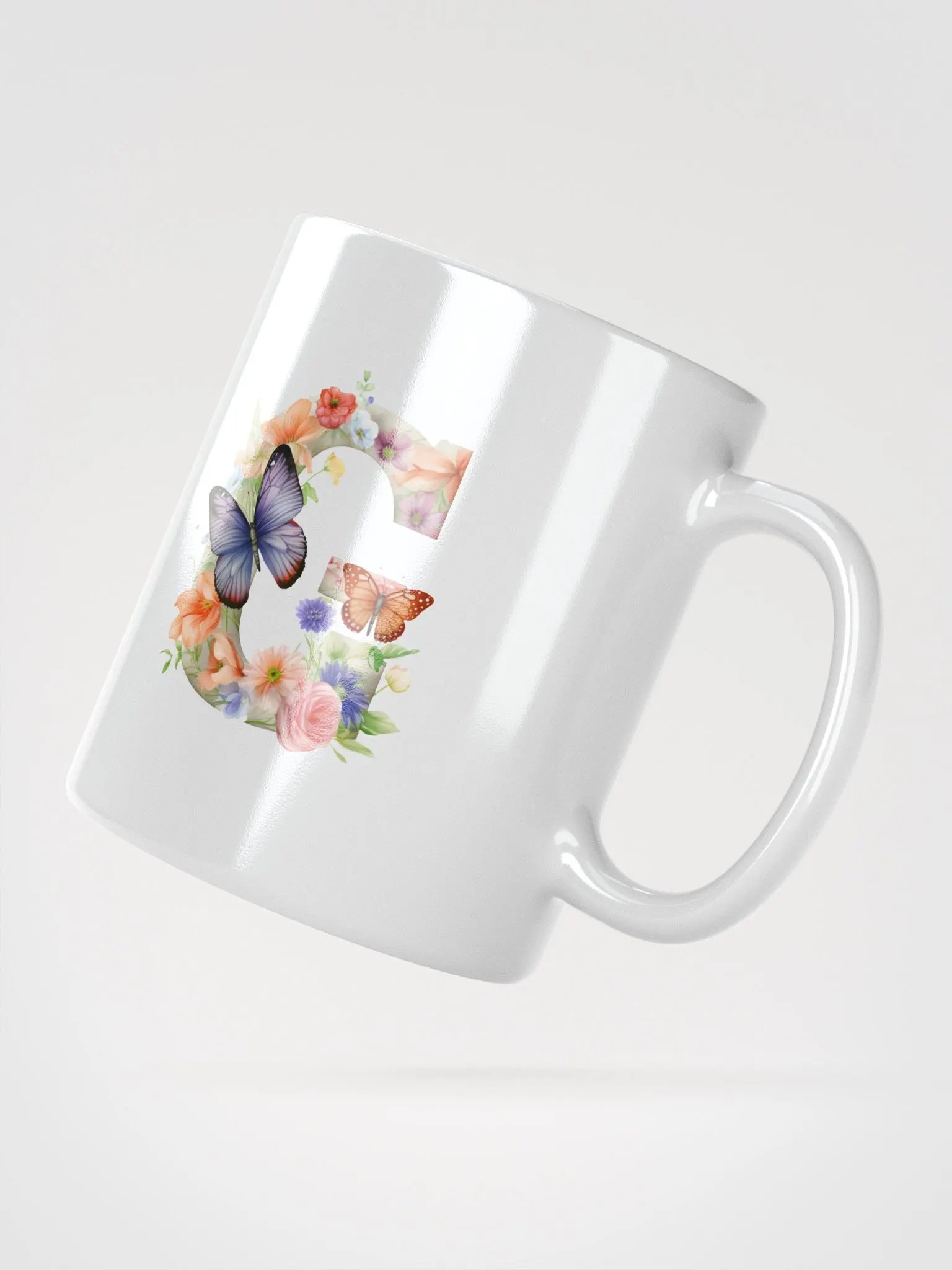Letter G Monogram Floral Fantasy White Glossy Mug product image (6)
