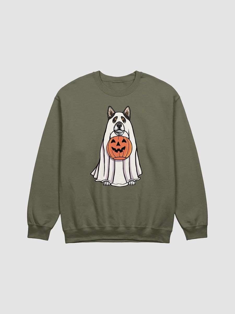 Funny Halloween Shiba Inu(Tricolor) Sweatshirt | Funny Dog Wearing a Ghost Costume and Holding a Pumpkin Basket product image (13)