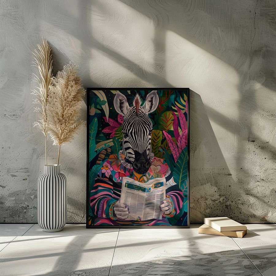 Zebra Reading a Newspaper Maximalist Animal Art Print product image (26)