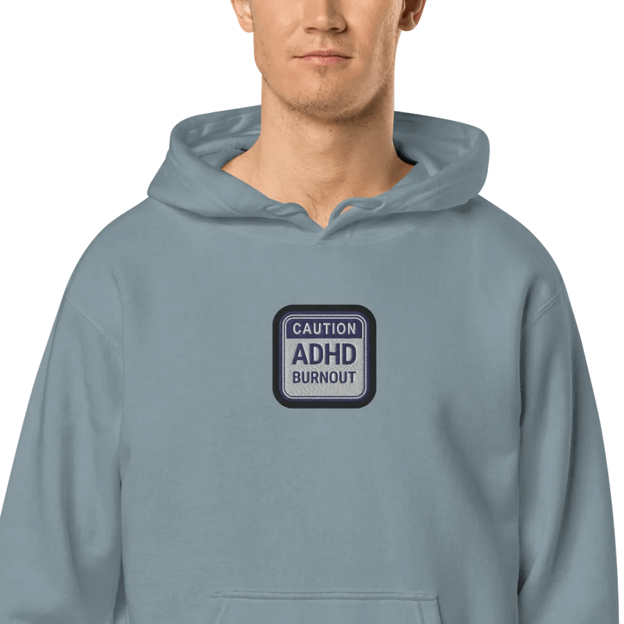 CAUTION: ADHD BURNOUT embroidered pigment hoodie (navy bubble design) product image (2)