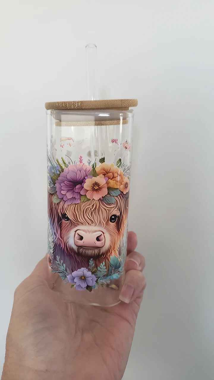 Highland Cow Glass Jar with Bamboo Lid product image (1)