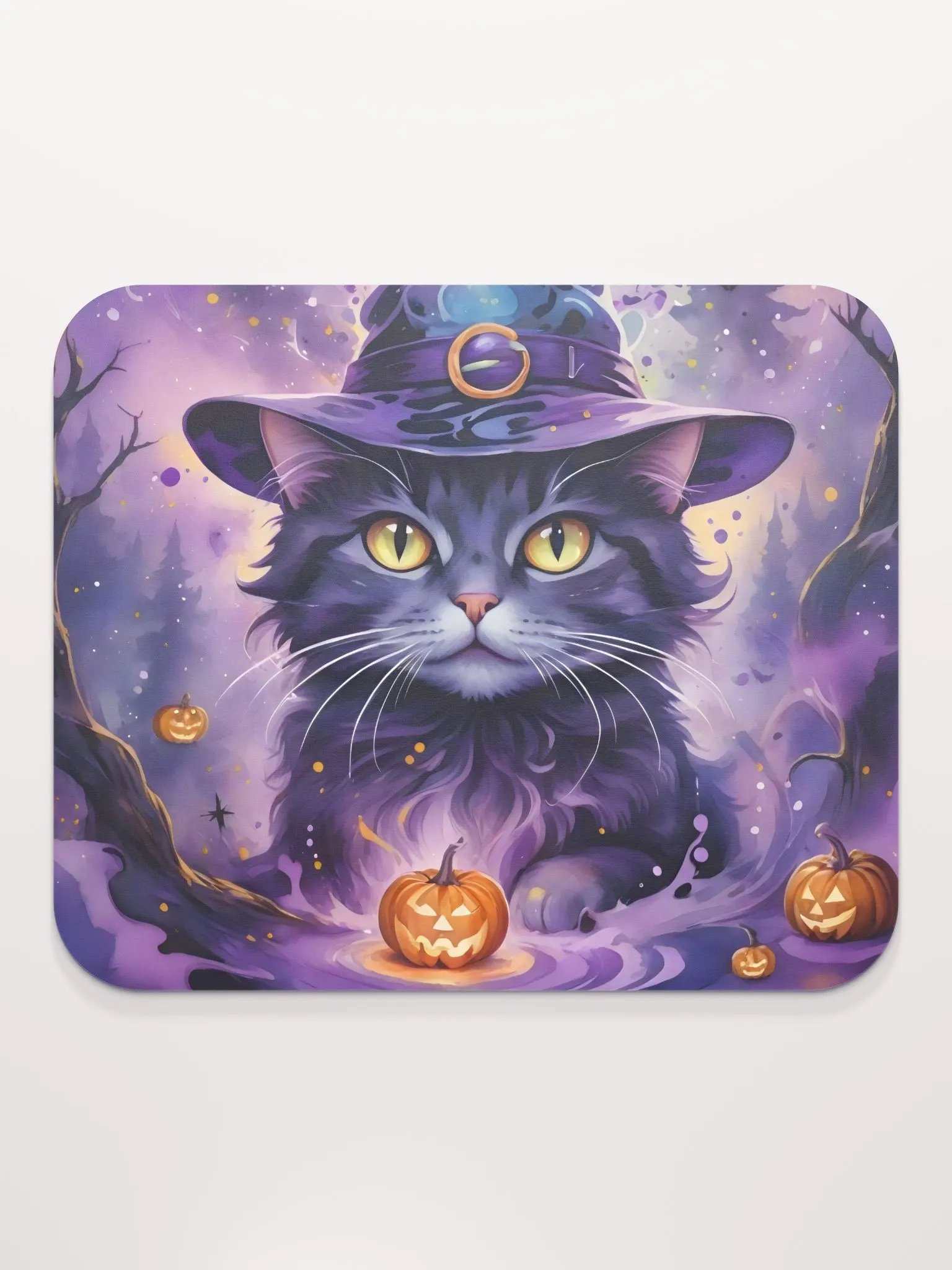 Fluffy Grey Cat Witch Mouse Pad product image (3)