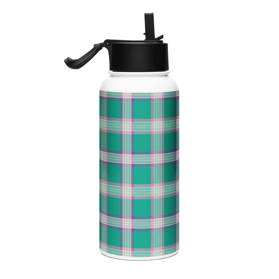Emerald Green and Purple Plaid Water Bottle product image (1)