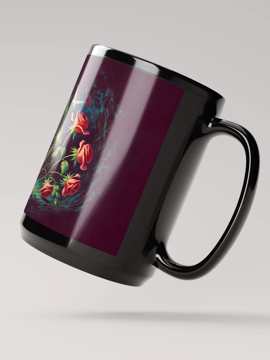 Enchanted Red Rose Petal Fairy 15 oz Black Glossy Mug product image (3)