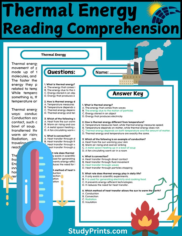 Thermal Energy Reading Passage with Comprehension Questions product image (1)