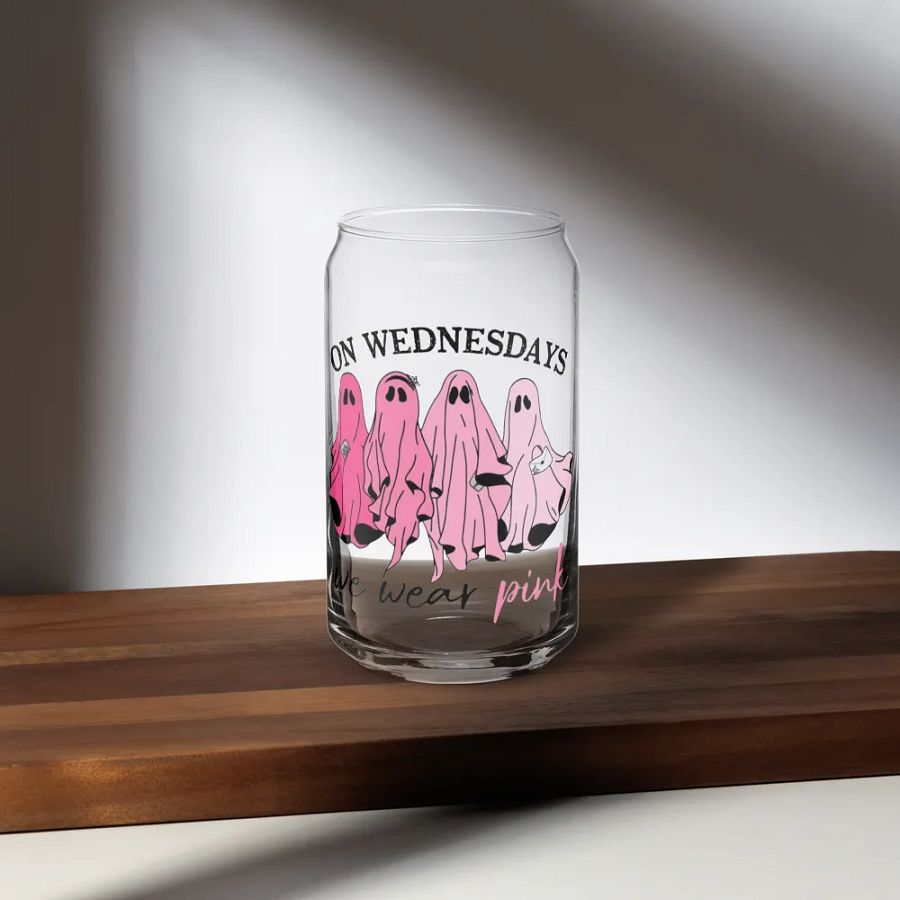 On Wednesdays We Wear Pink Halloween Ghost Glass Cup product image (35)