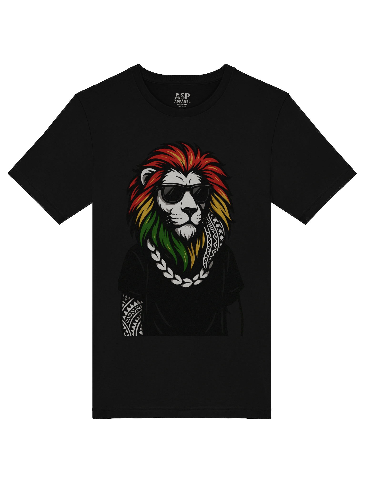 Reggae Lion Head T-Shirt – Polynesian Tribal Streetwear Design with Rasta Colors | Samoan Island Vibes by ASP Apparel product image (5)