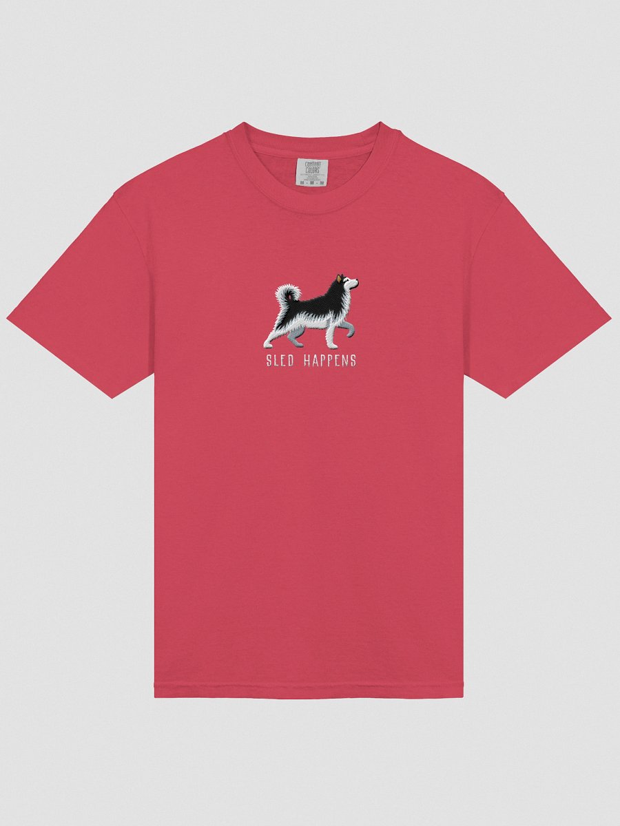 Sled Happens T-Shirt(Embroidered) of an Alaskan Malamute(Black & White) product image (43)