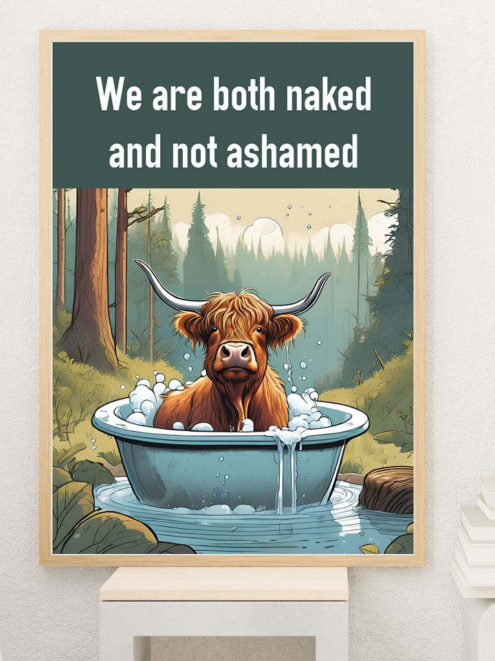 Highland Cow Enjoying Bubble Bath Bathroom Downloadable Wall Art product image (1)