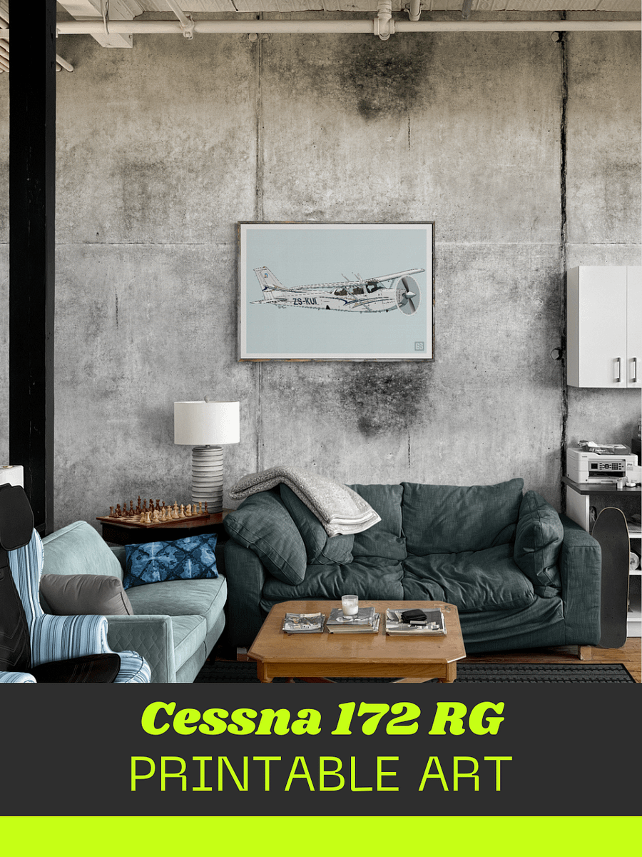 Cessna 172 RG Printable Aviation Wall Art Landscape Blue Background Fill with White Background product image (5)