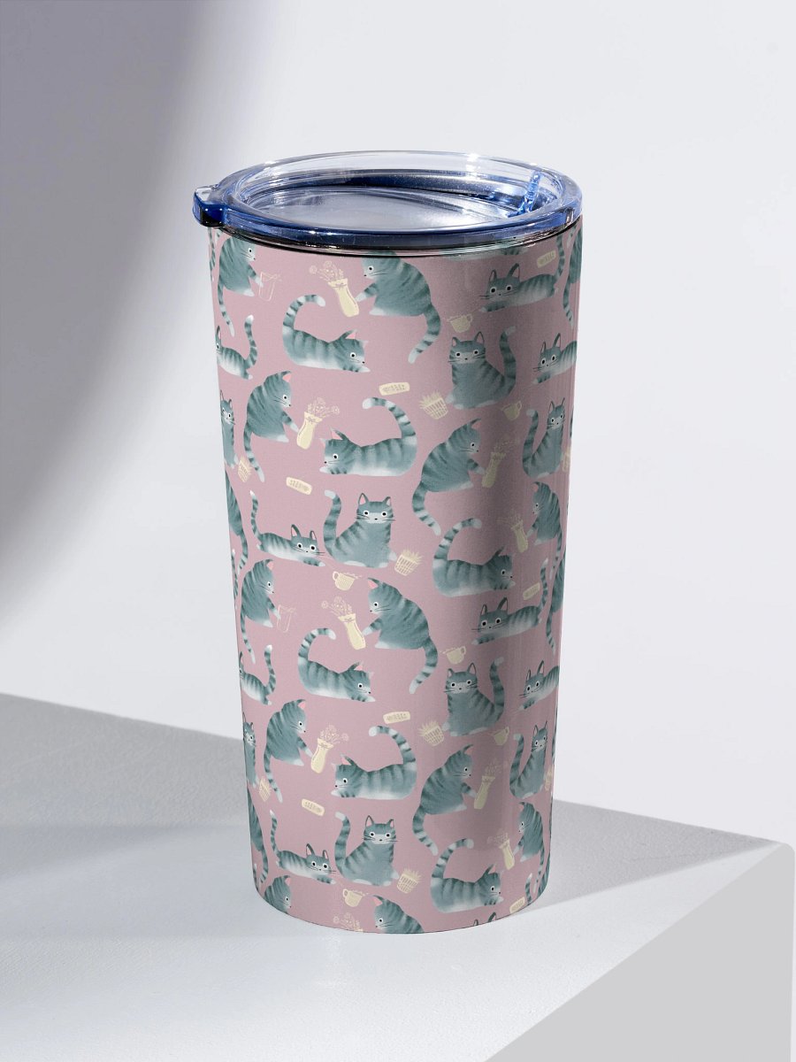 Bad Grey Tabby Cats Knocking Stuff Over Tumbler, Pink product image (2)