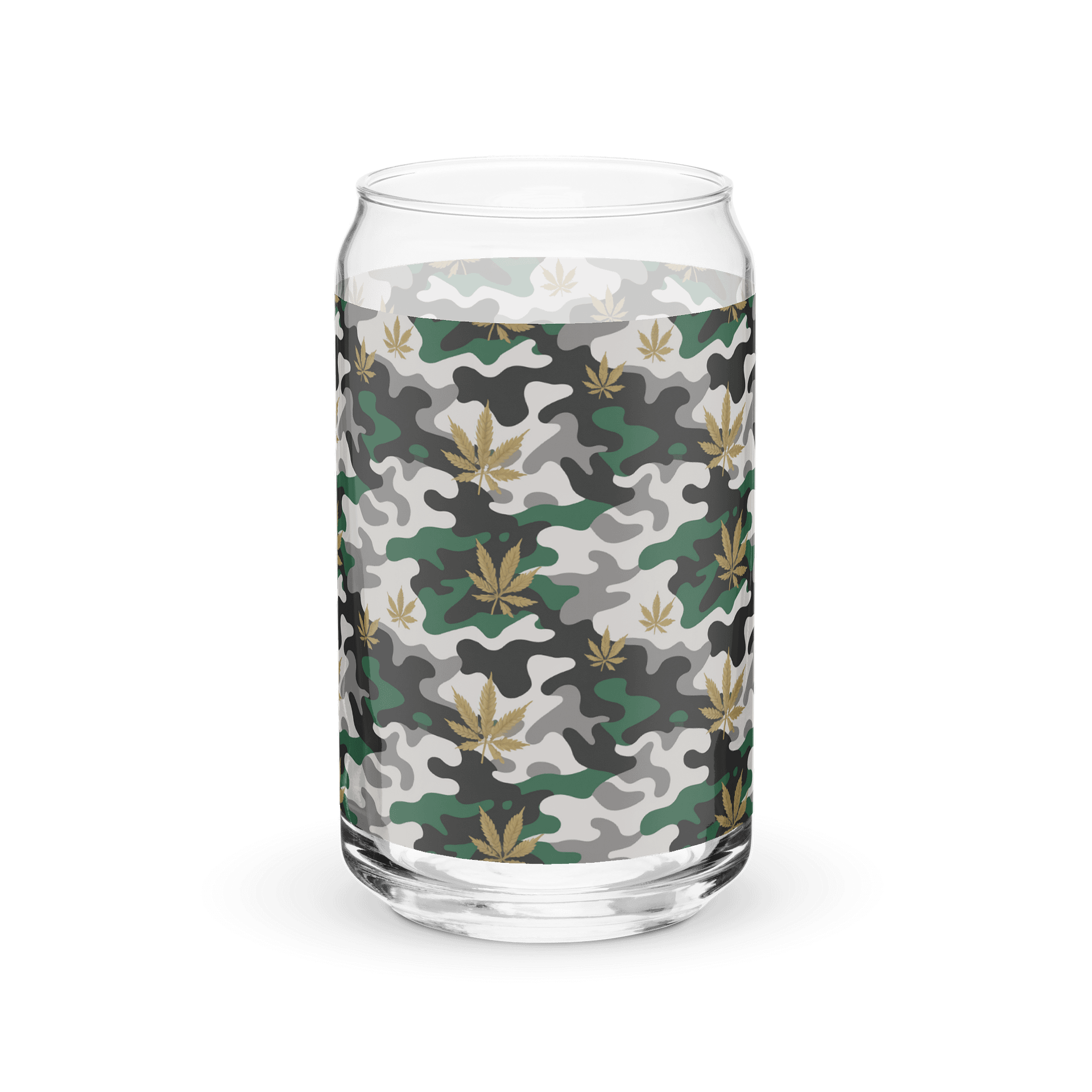 Cannabis Golden Leaf Camouflage Design | Can-Shaped 16oz Glass product image (2)