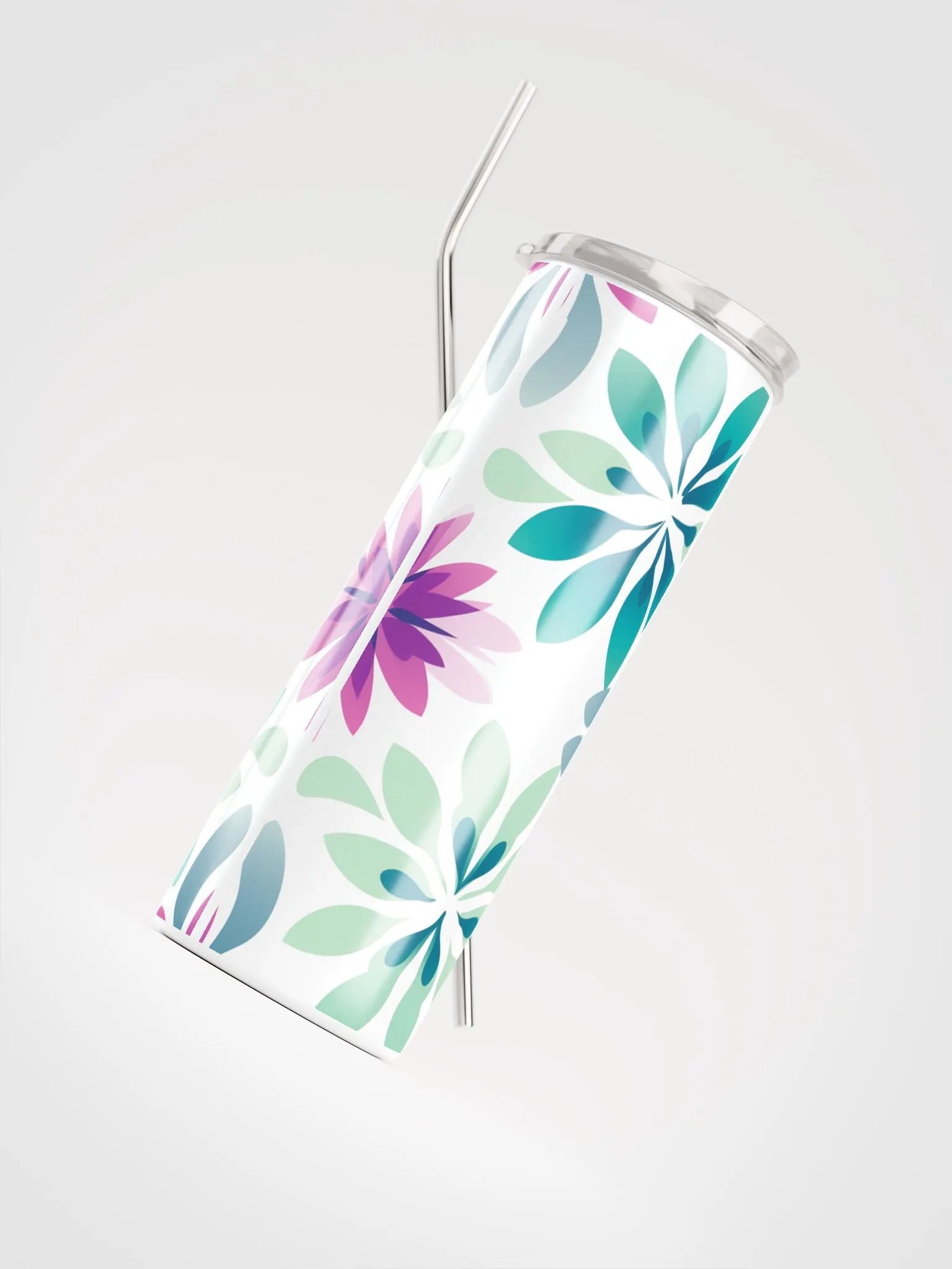 20oz Insulated Pastel Green Purple Leaves Flowers Blooms Stainless Steel Tumbler for hot and cold drinks product image (4)