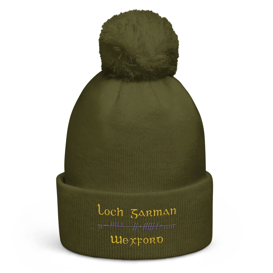 Wexford/Loch Garman Scholastic style Ogham embroidered Pom-Pom Beanie product image (6)