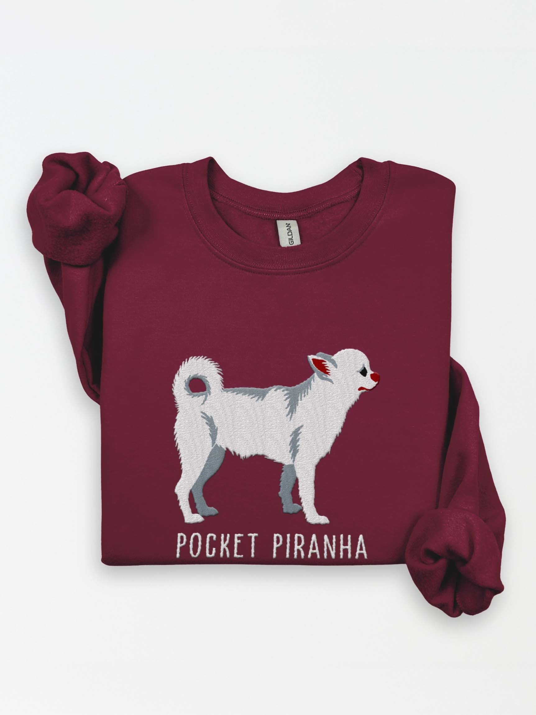 Pocket Piranha Sweatshirt (Embroidered) of a Chihuahua(White) product image (1)