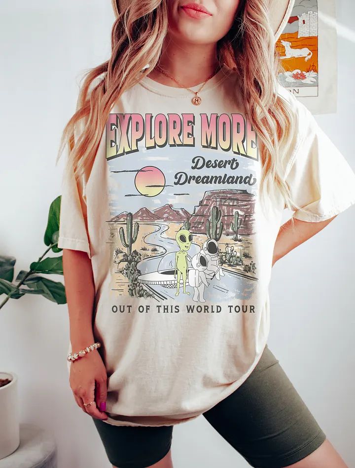 Aliens and UFO in the Desert Tee | Retro-Style Western T-Shirt for Travel and Road Trips product image (10)