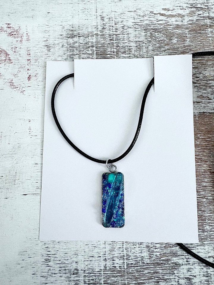 Electric Tide Sea Glass Pendant Necklace | Handmade Rectangle Coastal Charm | Monique Faella Designs™ | MFD-00082 product image (1)