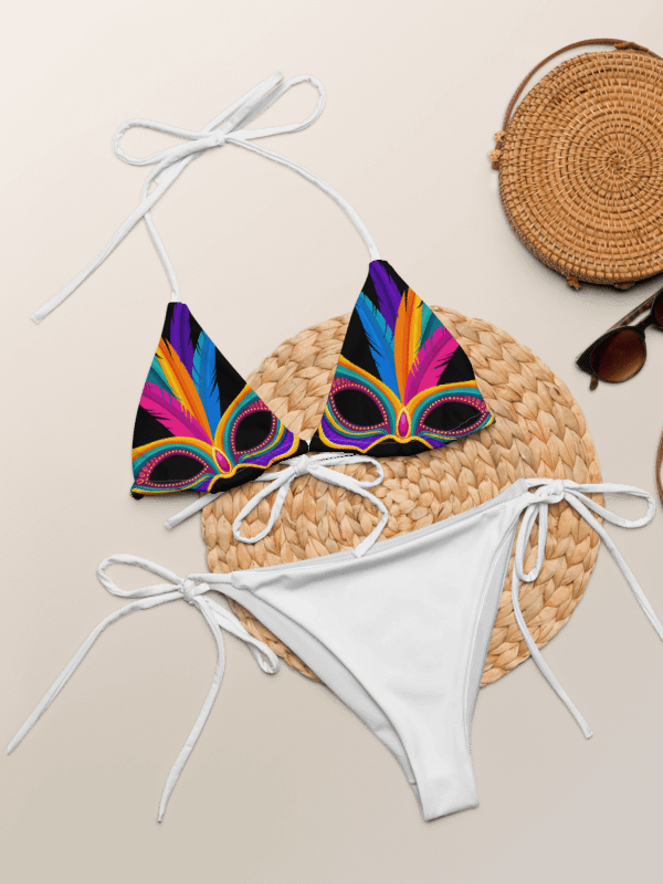 Low Rise Cheeky String Bikini, Mardi Gras Top, White Bottoms product image (1)