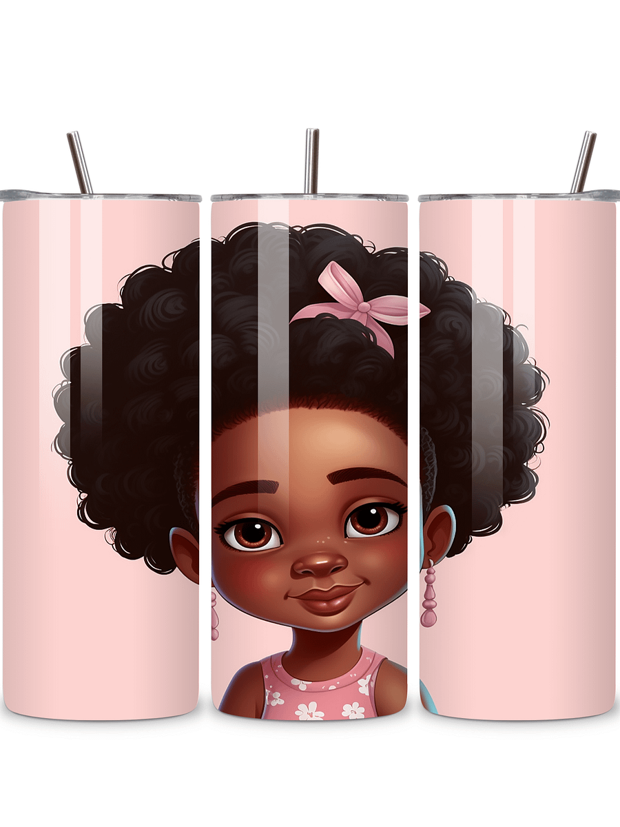 Adorable Afro Princess 20oz Skinny Tumbler with Metal Straw – Cute Pink Bow Design for Kids and Adults – Double-Walled Insulated Stainless Steel Tumbler for Hot & Cold Drinks product image (1)